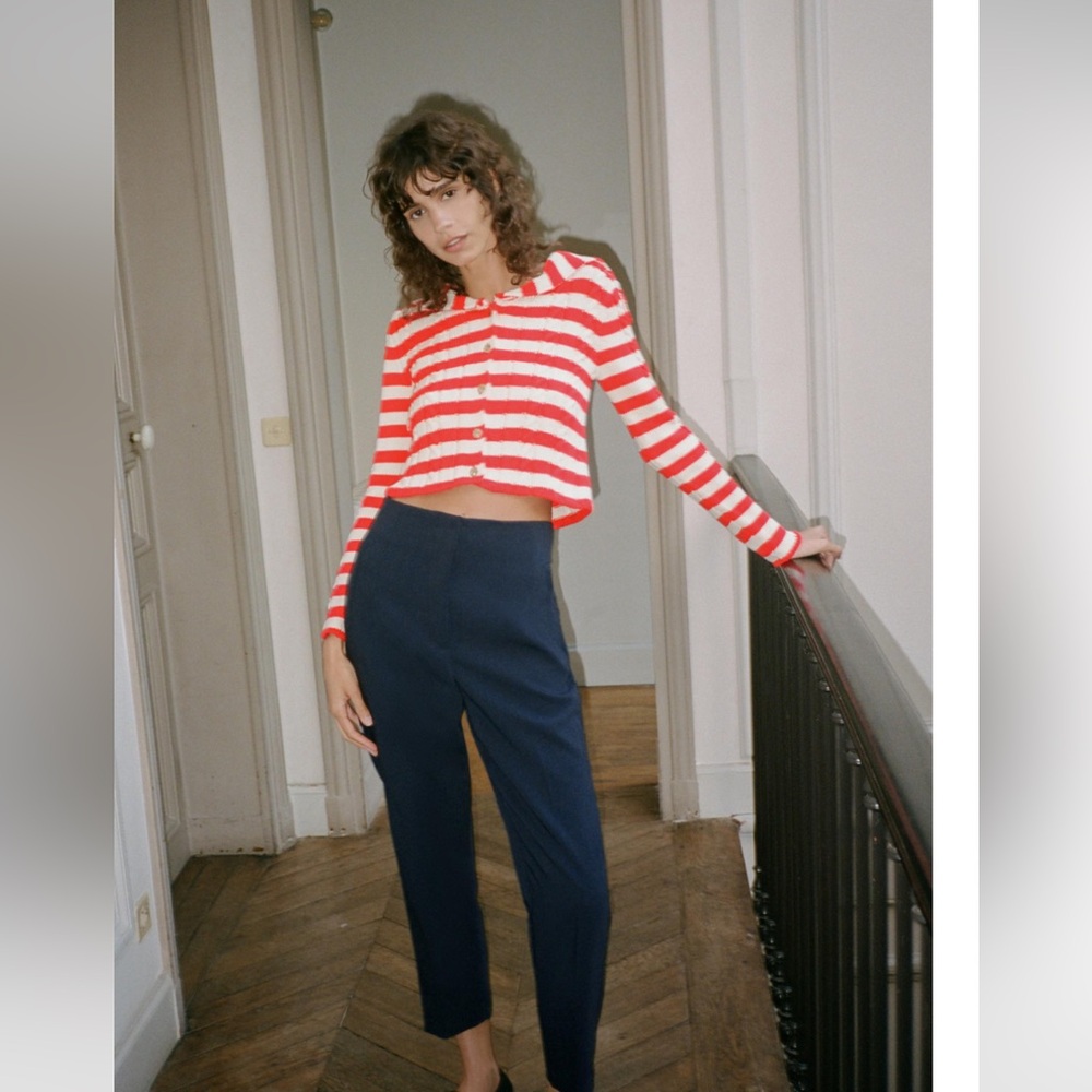 Zara Wide Collar Stripe Cardigan